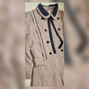 NEW:Tie Neck Contrast Piping Double Breasted Dress.